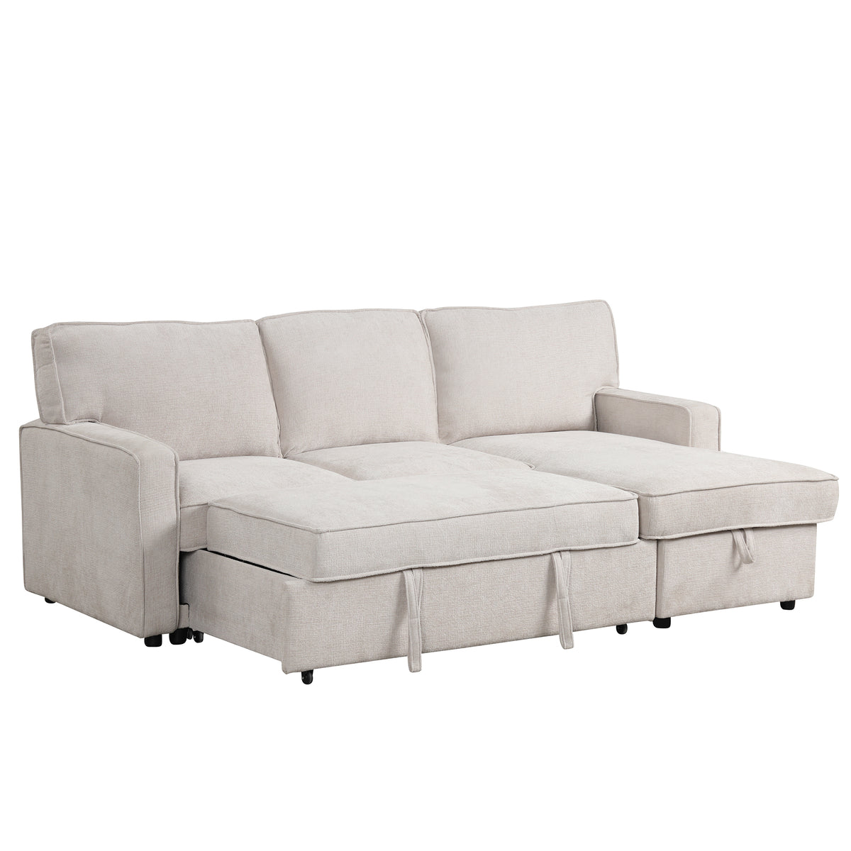 variant-group:rf-n711wy000418aaa|Roomfitters Upholstered Sleeper Sectional Sofa with Storage, USB Port, and 2 Cup Holders, Living Room Couch, Beige