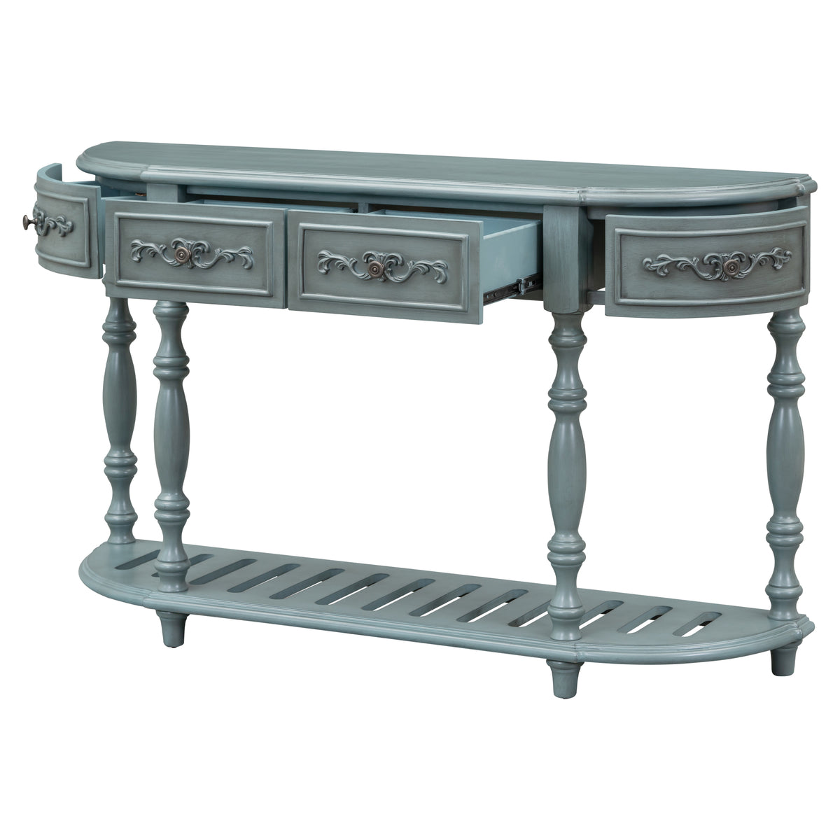 variant-group:rf-n711p186862c|Roomfitters 52" Modern Curved Console Table with Shelf, Entryway Sofa Table for Living Room, Antique Blue