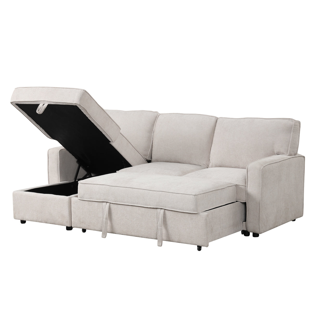 variant-group:rf-n711wy000418aaa|Roomfitters Upholstered Sleeper Sectional Sofa with Storage, USB Port, and 2 Cup Holders, Living Room Couch, Beige