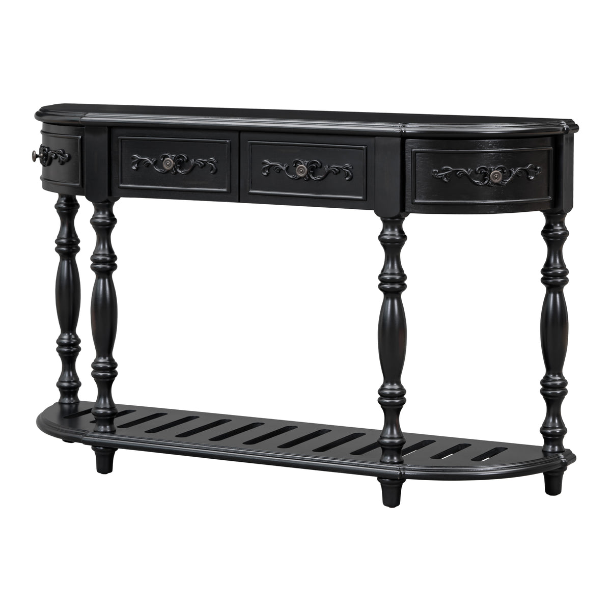variant-group:rf-n711p186862b|Roomfitters 52" Modern Curved Console Table with Shelf, Entryway Sofa Table for Living Room, Black