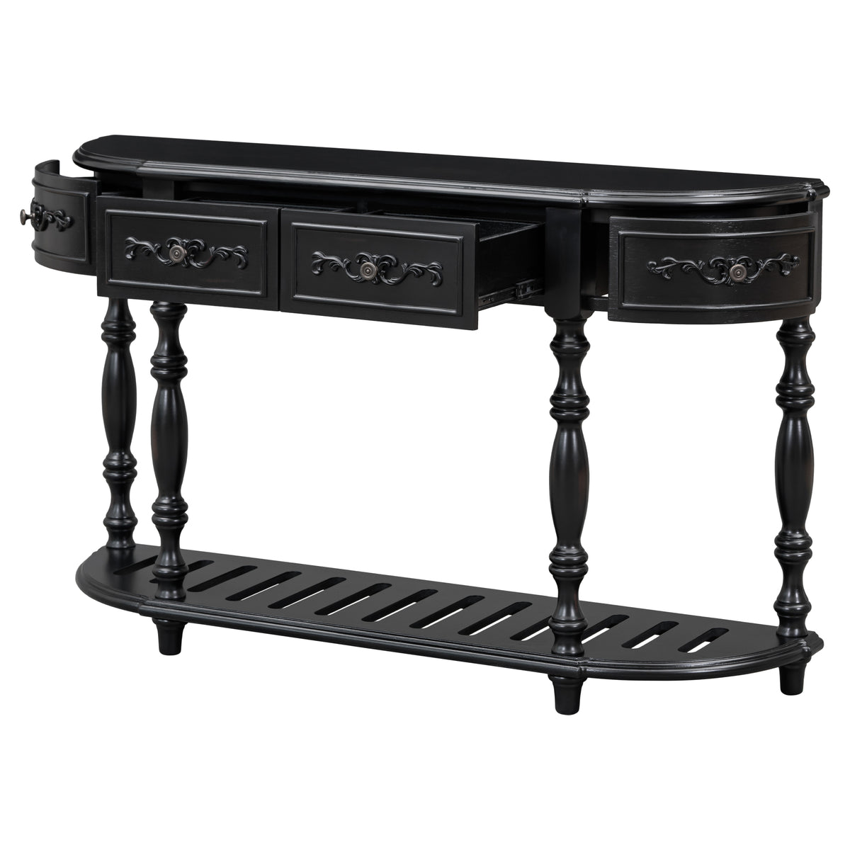 variant-group:rf-n711p186862b|Roomfitters 52" Modern Curved Console Table with Shelf, Entryway Sofa Table for Living Room, Black