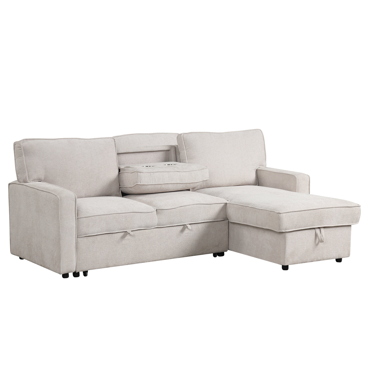 variant-group:rf-n711wy000418aaa|Roomfitters Upholstered Sleeper Sectional Sofa with Storage, USB Port, and 2 Cup Holders, Living Room Couch, Beige