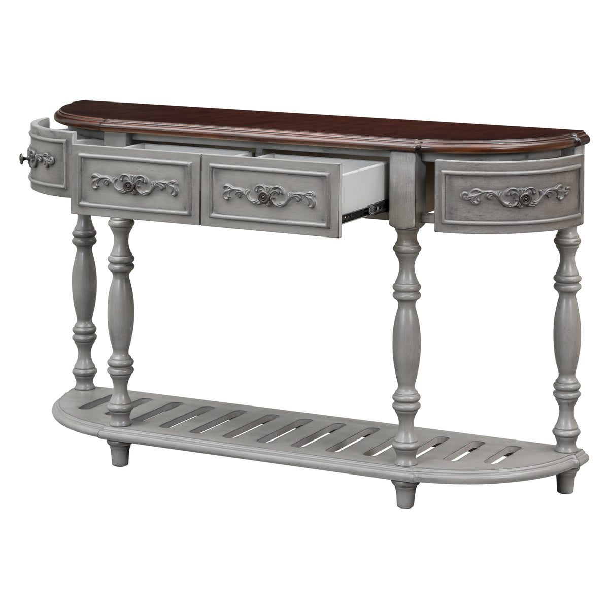 variant-group:rf-n711p186862e|Roomfitters 52" Modern Curved Console Table with Shelf, Entryway Sofa Table for Living Room, Antique Grey