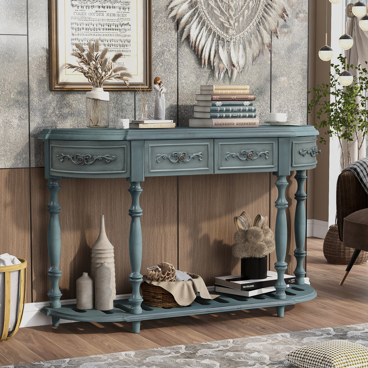variant-group:rf-n711p186862c|Roomfitters 52" Modern Curved Console Table with Shelf, Entryway Sofa Table for Living Room, Antique Blue
