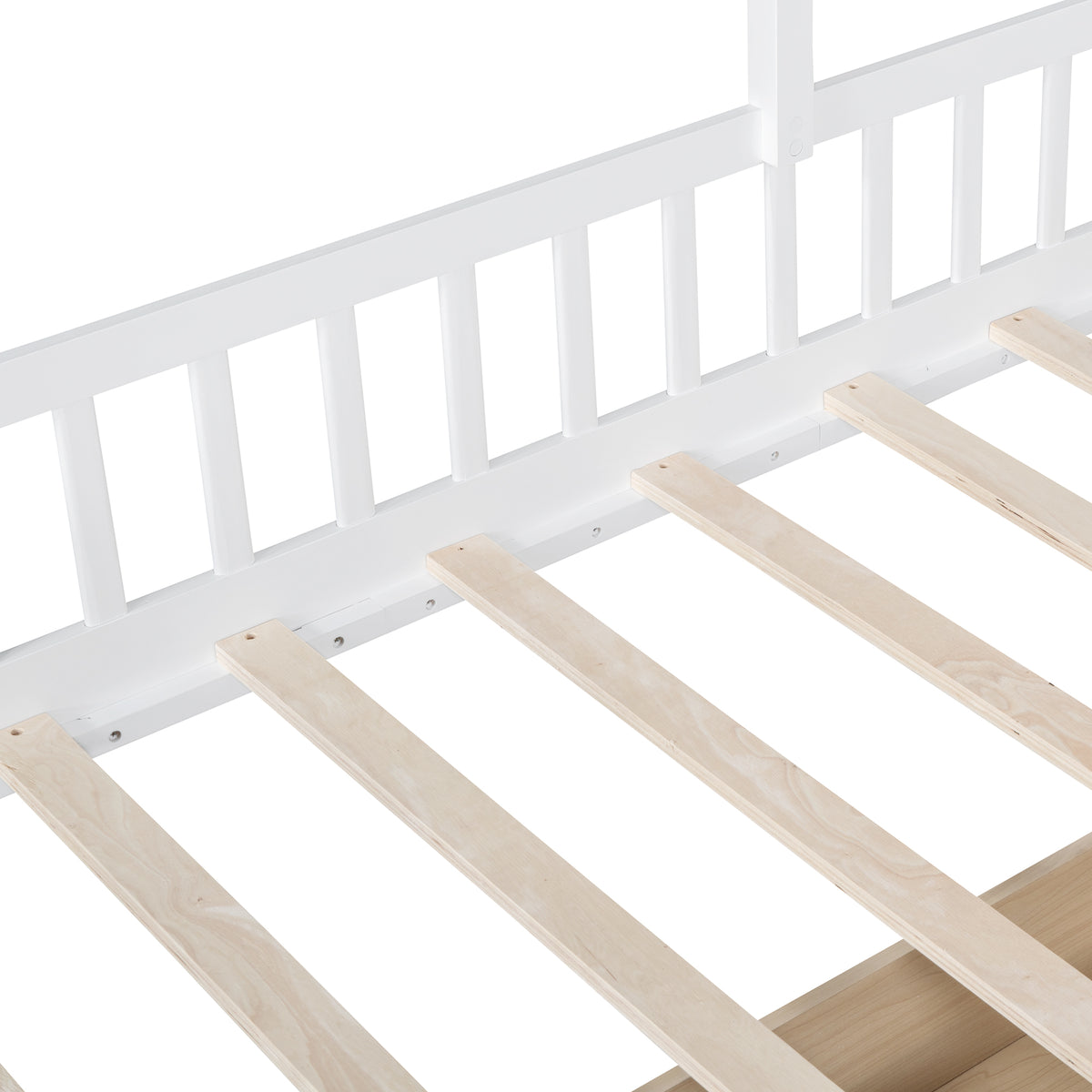 variant-group:rf-n733s337609k|Roomfitters Twin House Bed with Sofa, Wooden Platform Bed with Storage Compartment and Side Shelf, Space Saving Design, White