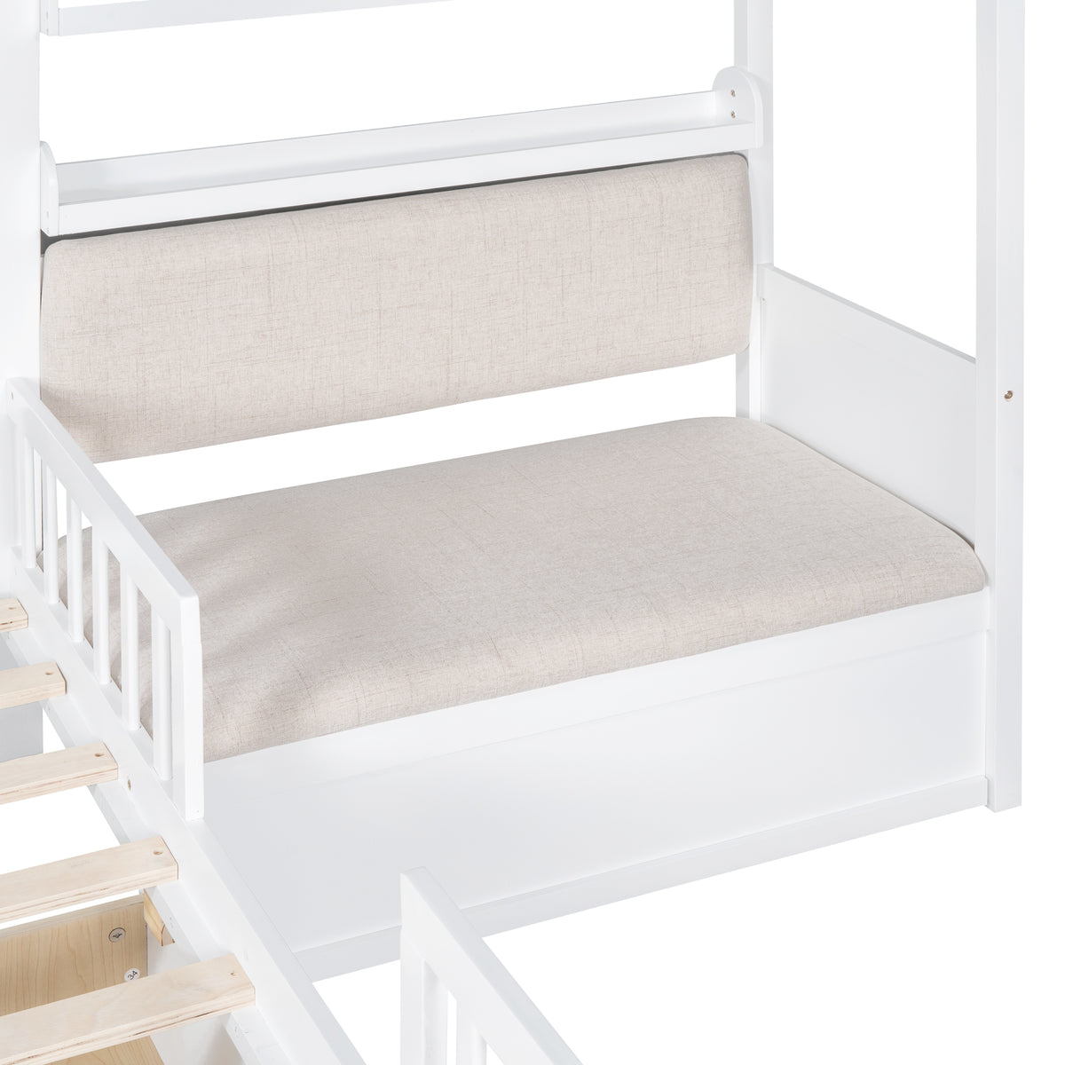 variant-group:rf-n733s337609k|Roomfitters Twin House Bed with Sofa, Wooden Platform Bed with Storage Compartment and Side Shelf, Space Saving Design, White