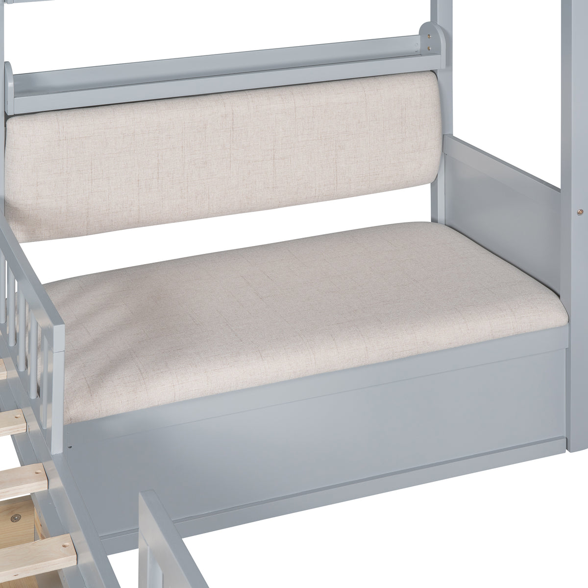variant-group:rf-n733s337609e|Roomfitters Twin House Bed with Sofa, Wooden Platform Bed with Storage Compartment and Side Shelf, Space Saving Design, Gray