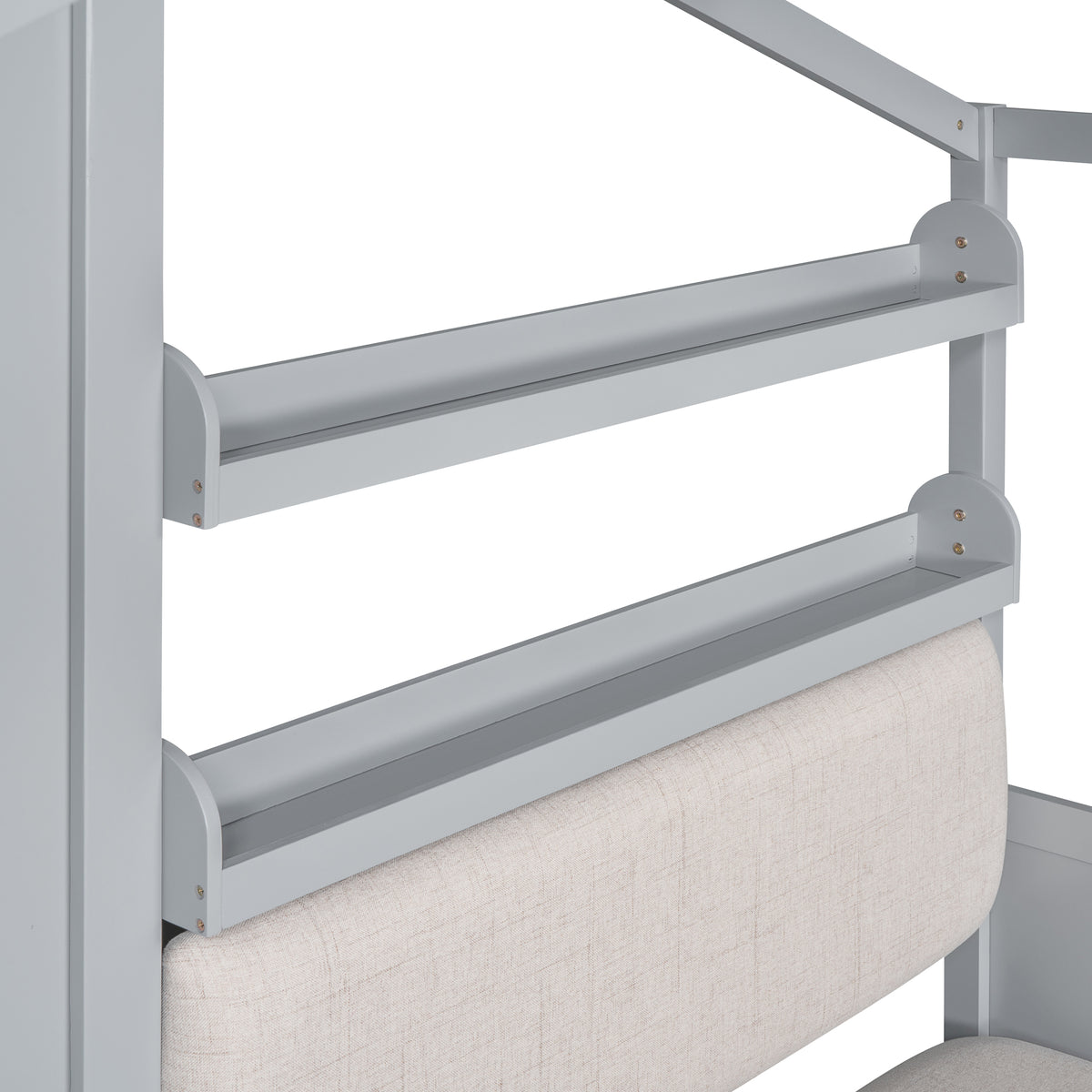 variant-group:rf-n733s337609e|Roomfitters Twin House Bed with Sofa, Wooden Platform Bed with Storage Compartment and Side Shelf, Space Saving Design, Gray