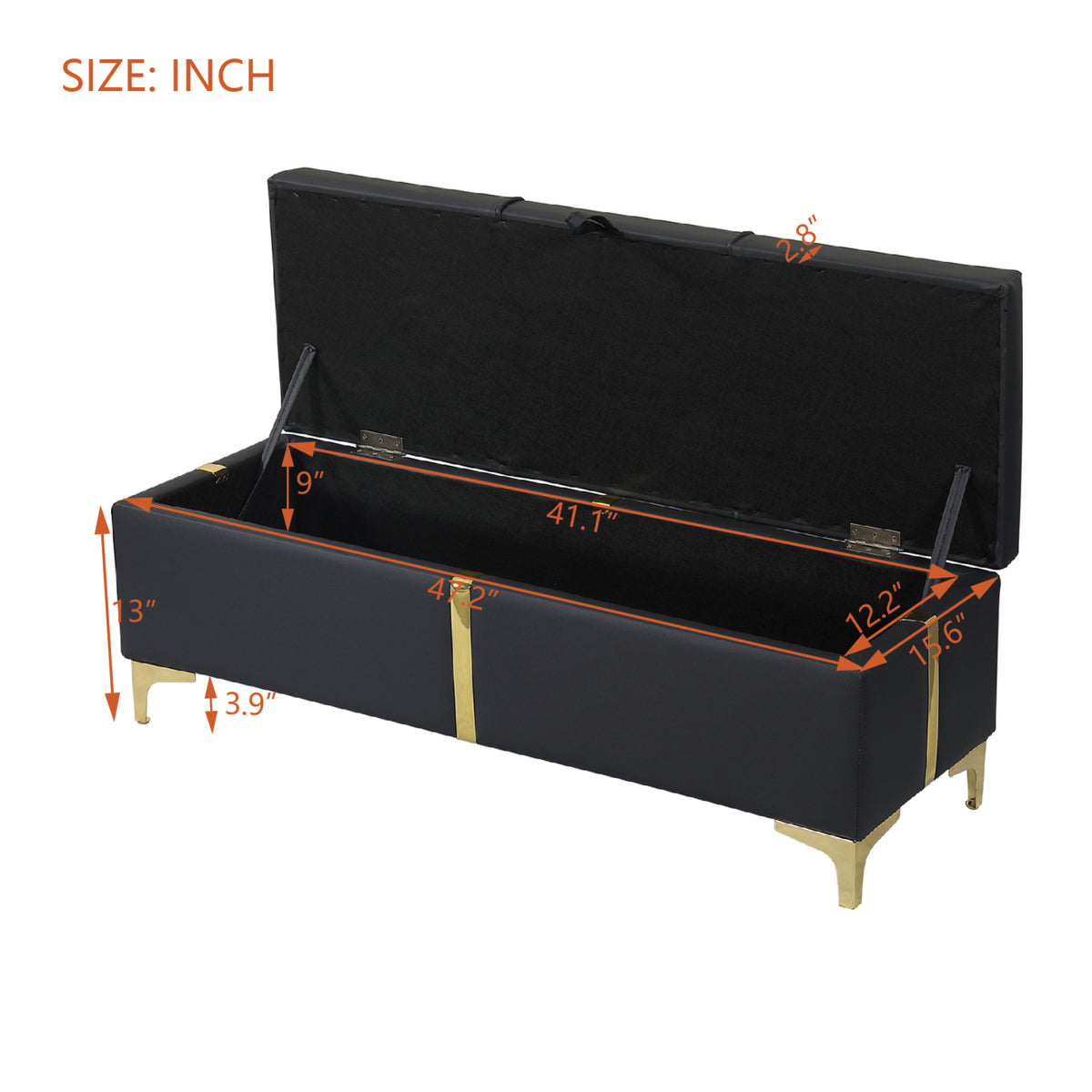 variant-group:rf-n733p207788b|Roomfitters Elegant Upholstered Storage Ottoman Bench with Metal Legs for Bedroom or Living Room, Fully Assembled Except Legs, Black