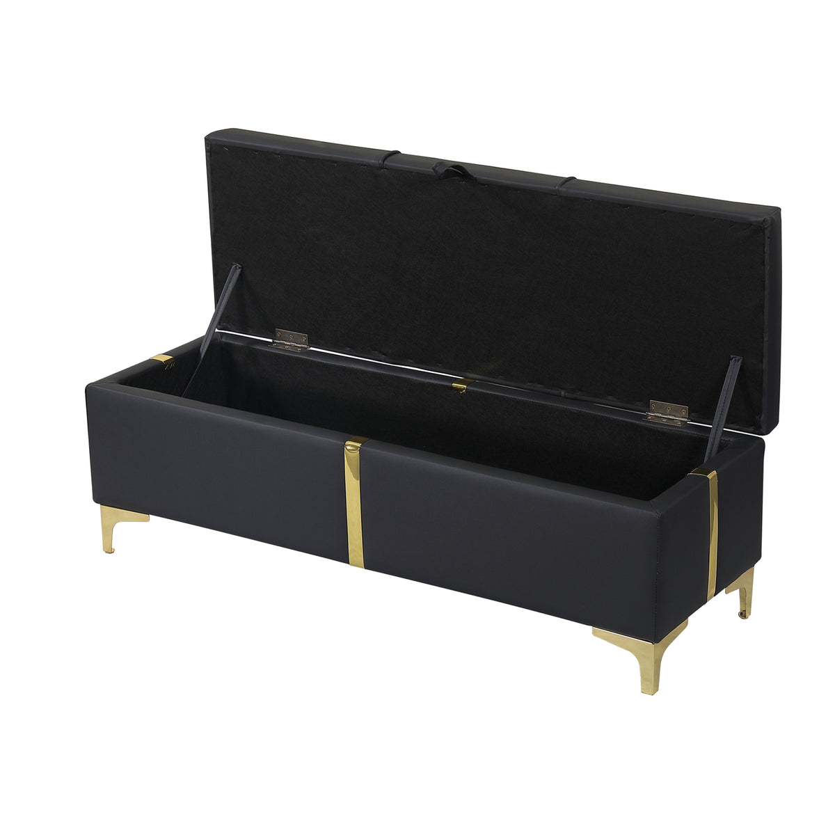 variant-group:rf-n733p207788b|Roomfitters Elegant Upholstered Storage Ottoman Bench with Metal Legs for Bedroom or Living Room, Fully Assembled Except Legs, Black