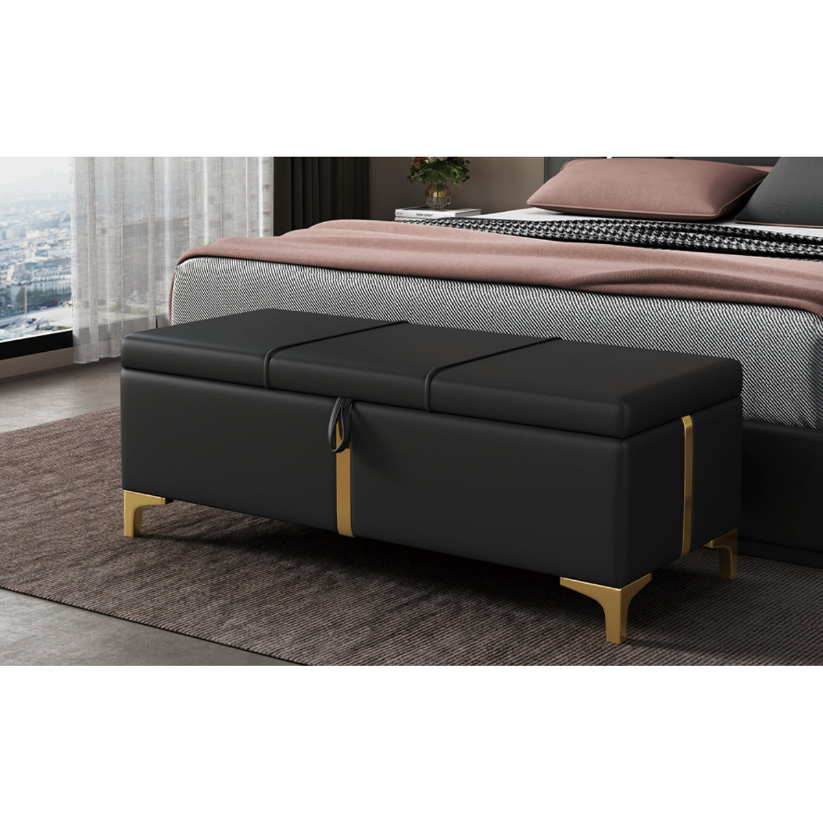 variant-group:rf-n733p207788b|Roomfitters Elegant Upholstered Storage Ottoman Bench with Metal Legs for Bedroom or Living Room, Fully Assembled Except Legs, Black