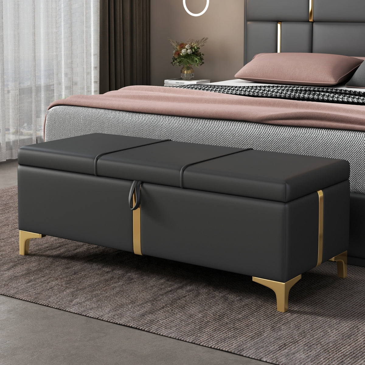 variant-group:rf-n733p207788b|Roomfitters Elegant Upholstered Storage Ottoman Bench with Metal Legs for Bedroom or Living Room, Fully Assembled Except Legs, Black