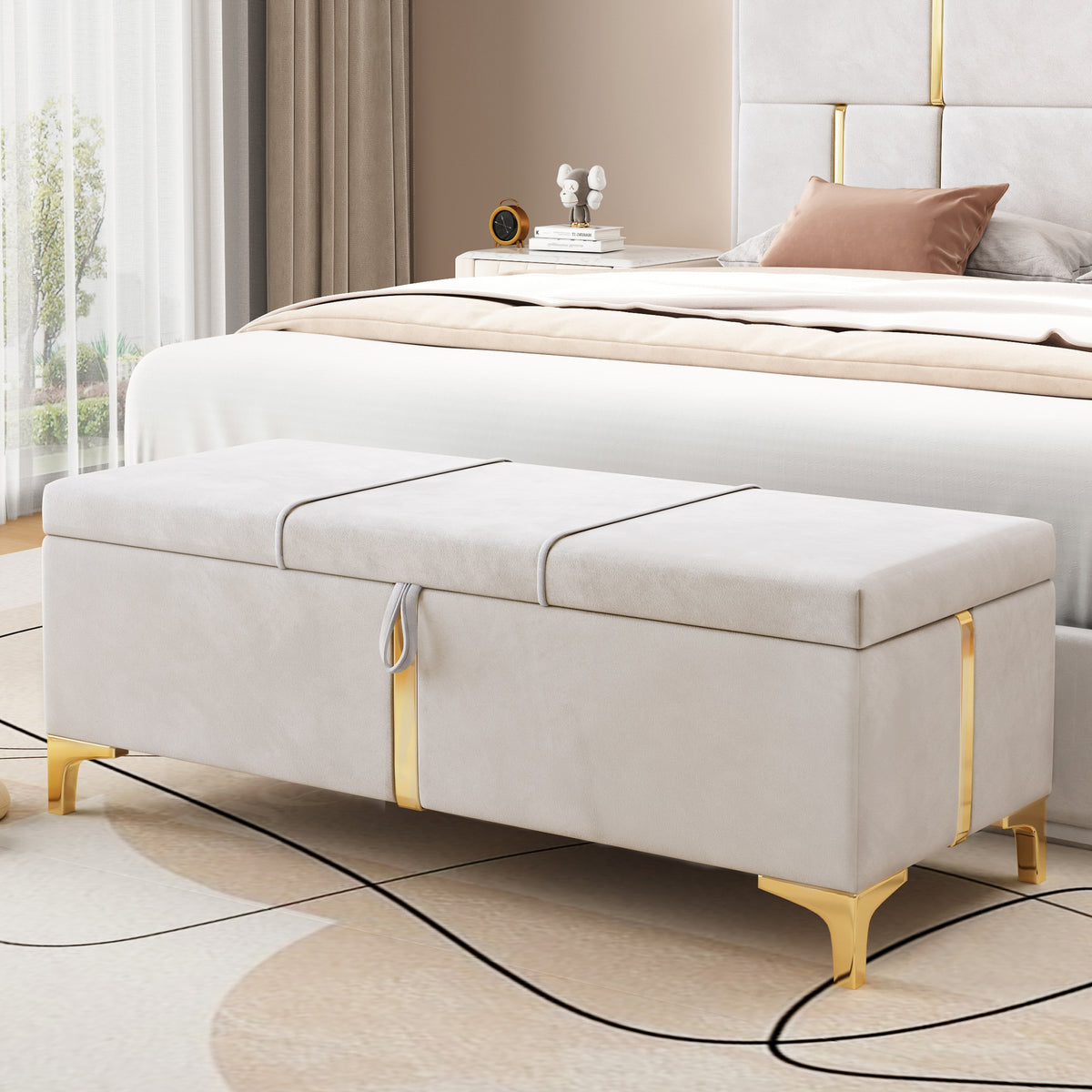 variant-group:rf-n733p207788a|Roomfitters Elegant Upholstered Storage Ottoman, Storage Bench with Metal Legs for Bedroom, Living Room, Fully Assembled Except Legs, Beige