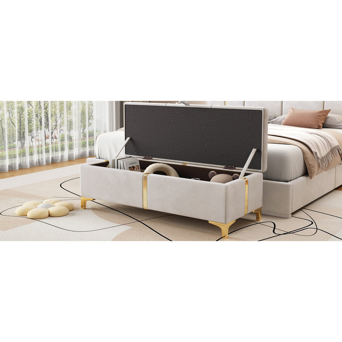 variant-group:rf-n733p207788a|Roomfitters Elegant Upholstered Storage Ottoman, Storage Bench with Metal Legs for Bedroom, Living Room, Fully Assembled Except Legs, Beige