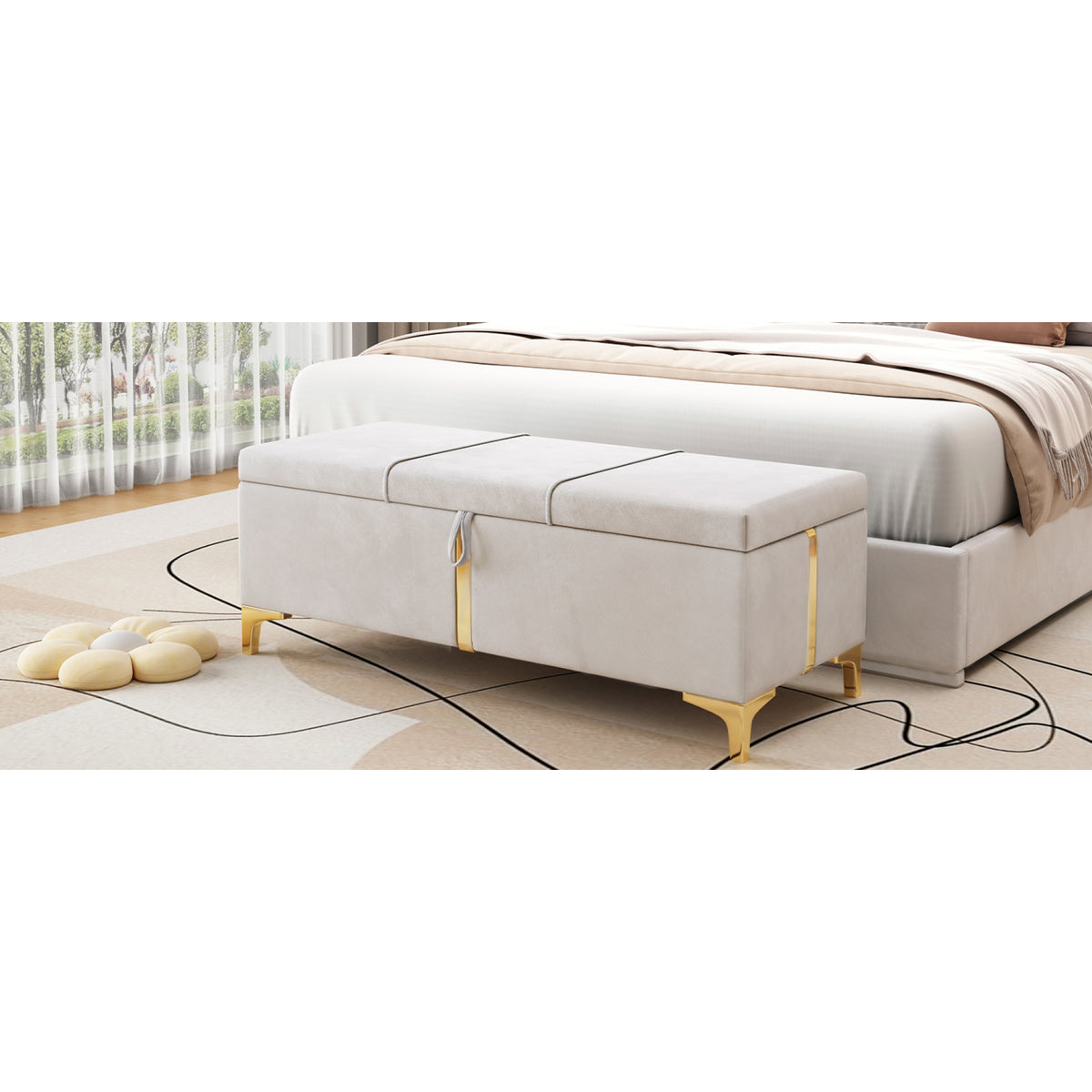 variant-group:rf-n733p207788a|Roomfitters Elegant Upholstered Storage Ottoman, Storage Bench with Metal Legs for Bedroom, Living Room, Fully Assembled Except Legs, Beige