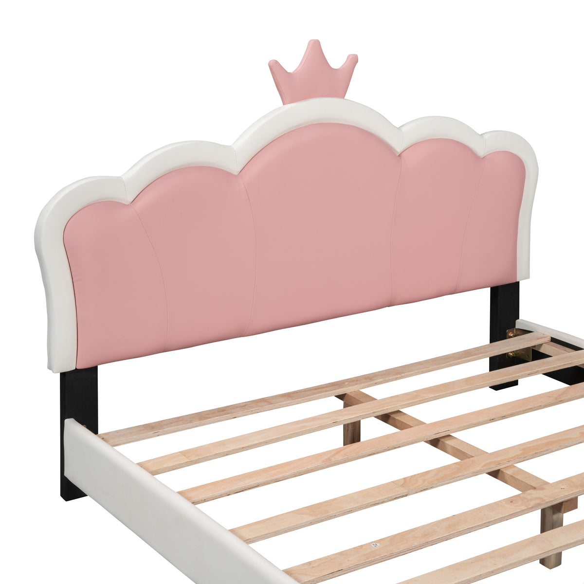 variant-group:rf-n733p180808k|Roomfitters Full Size Upholstered Princess Bed with Crown Headboard, Elegant Platform Bed with Tufted Headboard and Footboard for a Stylish Bedroom, White