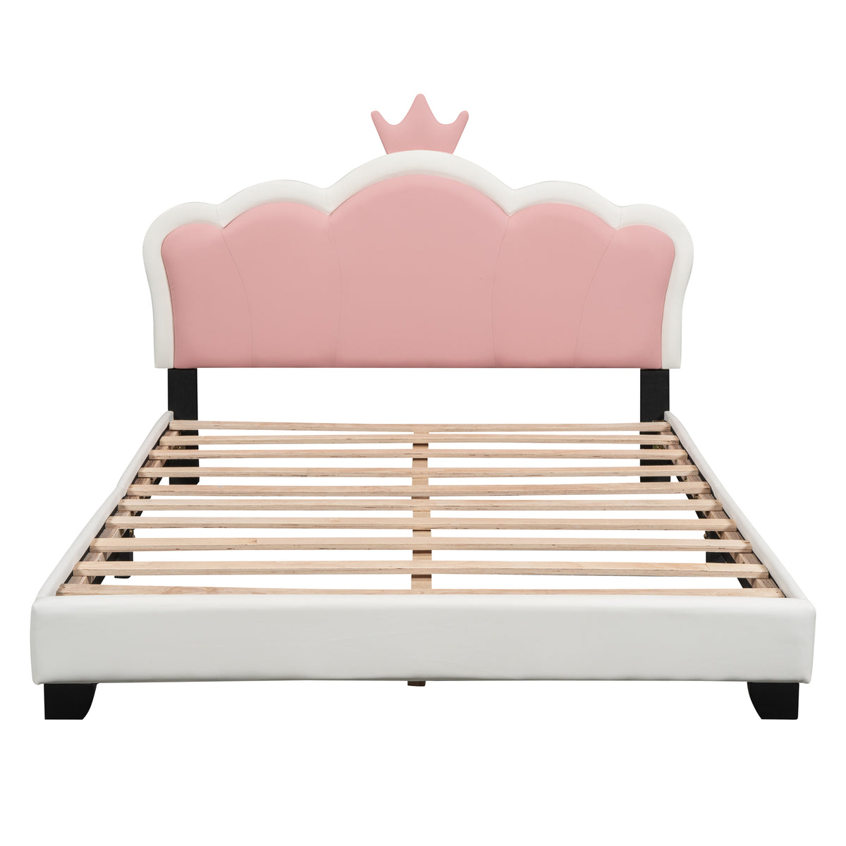 variant-group:rf-n733p180808k|Roomfitters Full Size Upholstered Princess Bed with Crown Headboard, Elegant Platform Bed with Tufted Headboard and Footboard for a Stylish Bedroom, White