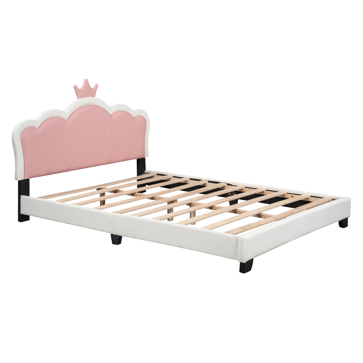 variant-group:rf-n733p180808k|Roomfitters Full Size Upholstered Princess Bed with Crown Headboard, Elegant Platform Bed with Tufted Headboard and Footboard for a Stylish Bedroom, White