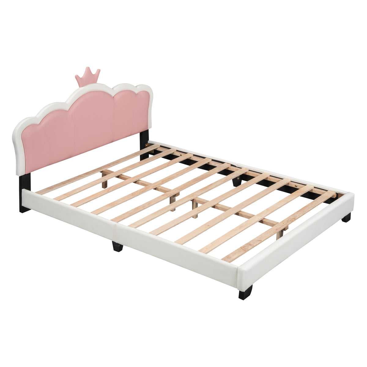 variant-group:rf-n733p180808k|Roomfitters Full Size Upholstered Princess Bed with Crown Headboard, Elegant Platform Bed with Tufted Headboard and Footboard for a Stylish Bedroom, White