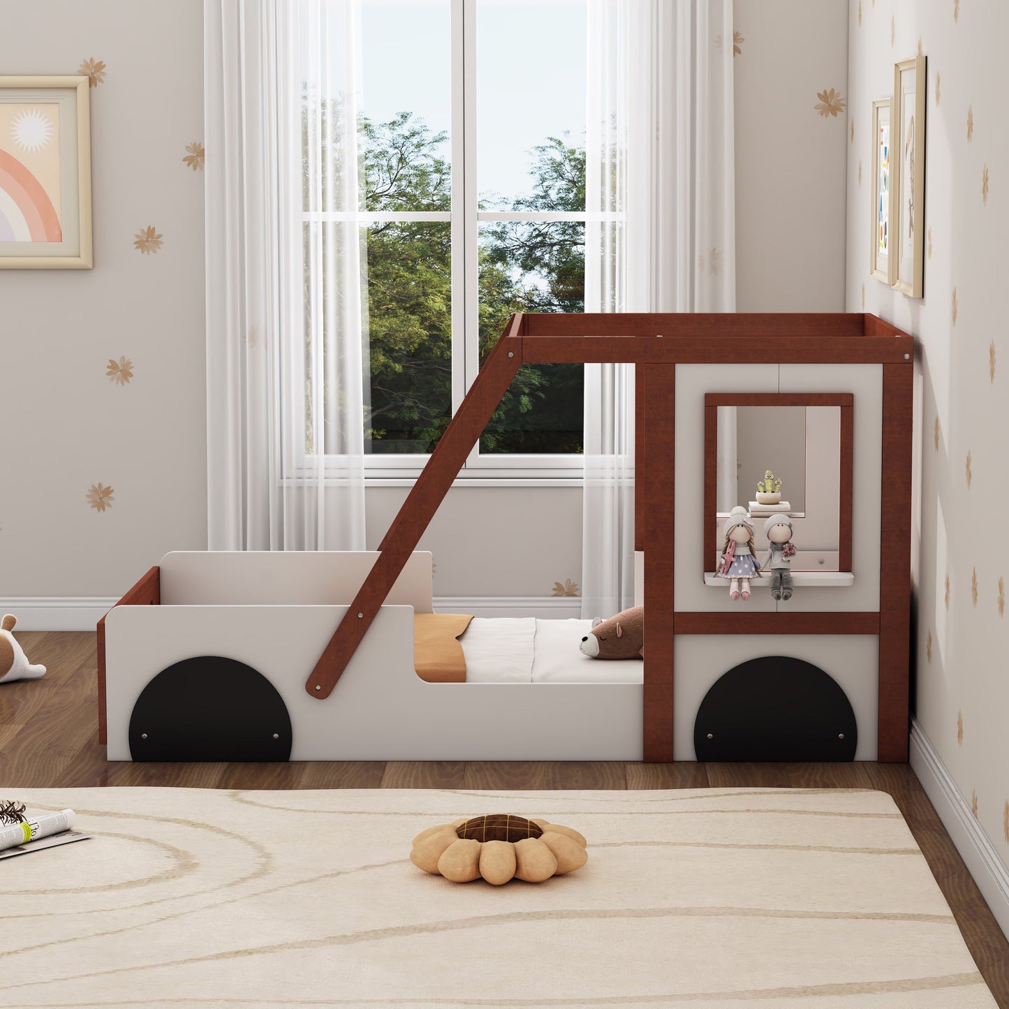 Roomfitters Fun Play Design Car-Shaped Twin Size Platform Bed for Kids and Teens, Orange Roomfitters