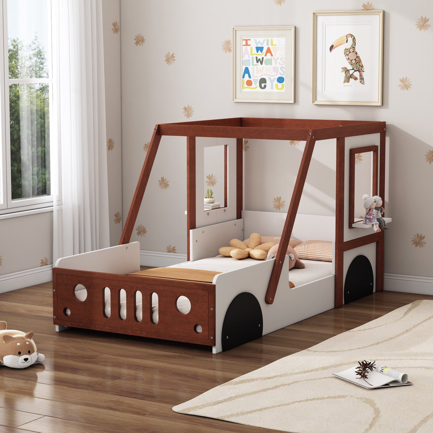 Roomfitters Fun Play Design Car-Shaped Twin Size Platform Bed for Kids and Teens, Orange Roomfitters