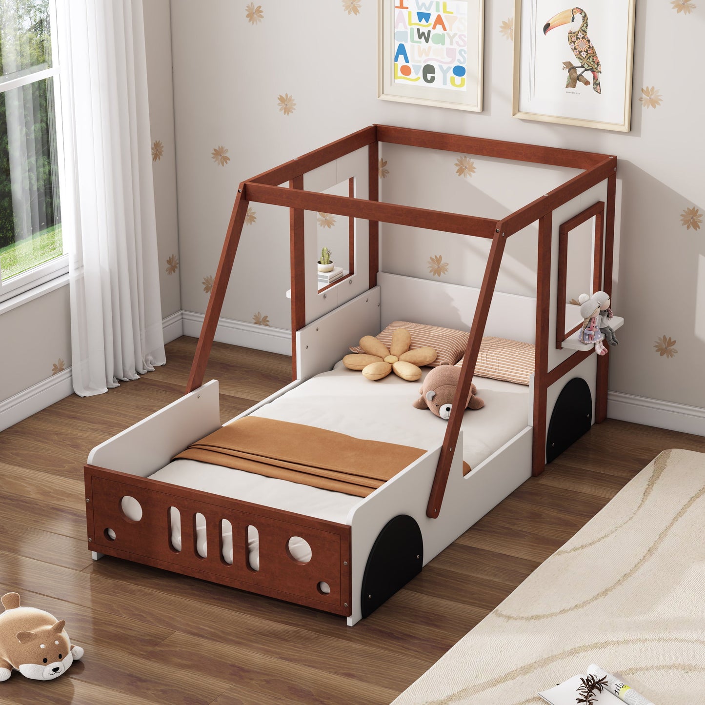 Roomfitters Fun Play Design Car-Shaped Twin Size Platform Bed for Kids and Teens, Orange Roomfitters