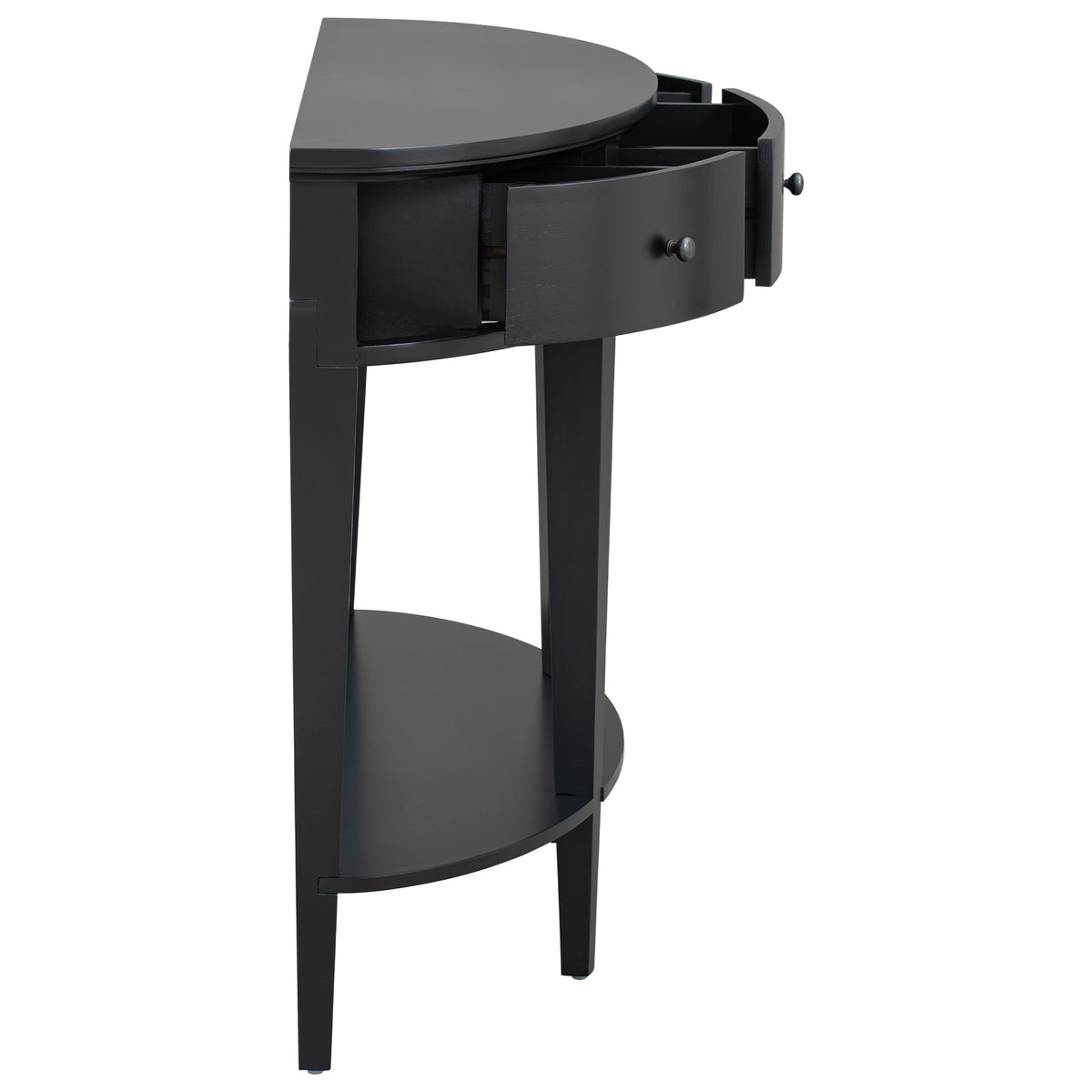 variant-group:rf-n711wf312995aab|Roomfitters Modern Curved Console Table with 3 Drawers and 1 Shelf, Ideal for Hallway, Entryway, or Living Room, Providing Stylish Storage with a Contemporary Flair, Black