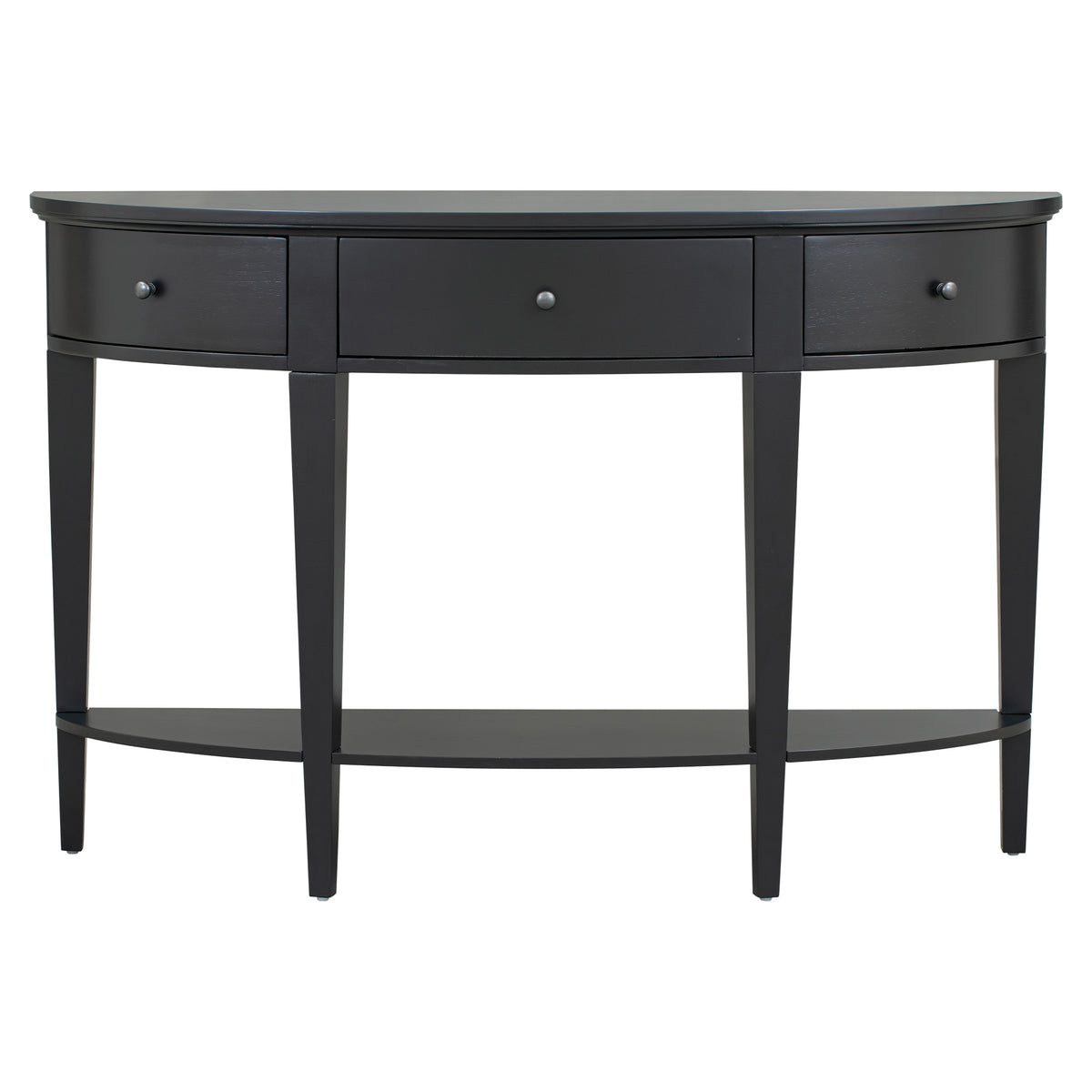 variant-group:rf-n711wf312995aab|Roomfitters Modern Curved Console Table with 3 Drawers and 1 Shelf, Ideal for Hallway, Entryway, or Living Room, Providing Stylish Storage with a Contemporary Flair, Black