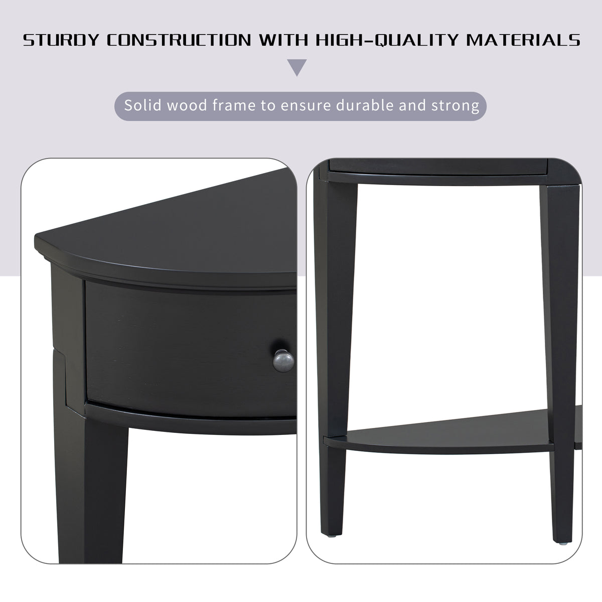 variant-group:rf-n711wf312995aab|Roomfitters Modern Curved Console Table with 3 Drawers and 1 Shelf, Ideal for Hallway, Entryway, or Living Room, Providing Stylish Storage with a Contemporary Flair, Black