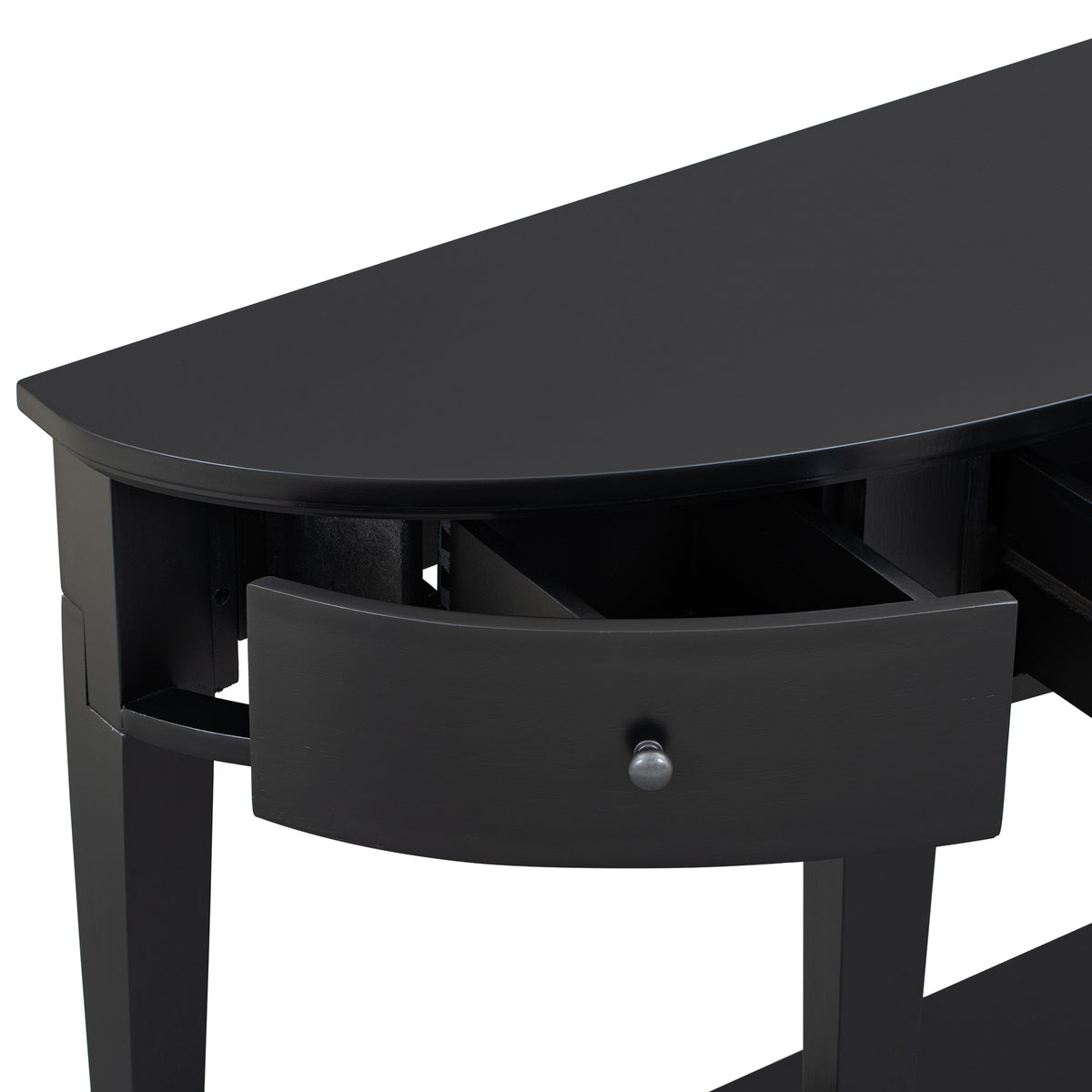 variant-group:rf-n711wf312995aab|Roomfitters Modern Curved Console Table with 3 Drawers and 1 Shelf, Ideal for Hallway, Entryway, or Living Room, Providing Stylish Storage with a Contemporary Flair, Black
