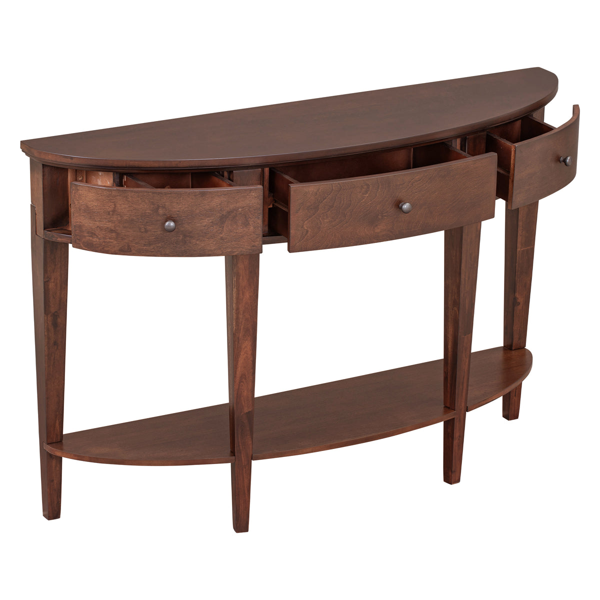 variant-group:rf-n711wf312995aad|Roomfitters Modern Curved Console Table with 3 Drawers and 1 Shelf, Perfect for Hallway, Entryway, or Living Room, Offering Modern Elegance and Practical Storage, Espresso