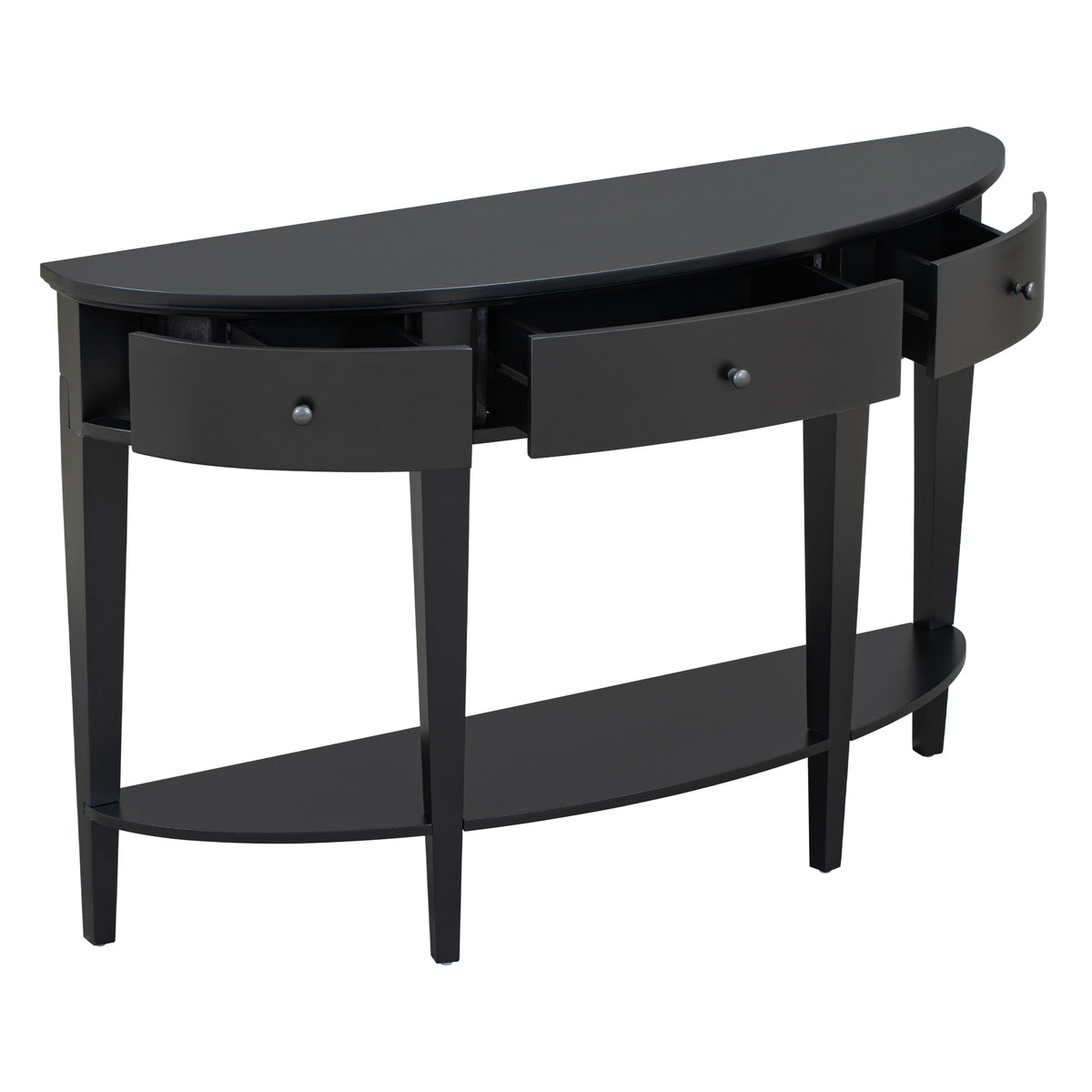 variant-group:rf-n711wf312995aab|Roomfitters Modern Curved Console Table with 3 Drawers and 1 Shelf, Ideal for Hallway, Entryway, or Living Room, Providing Stylish Storage with a Contemporary Flair, Black