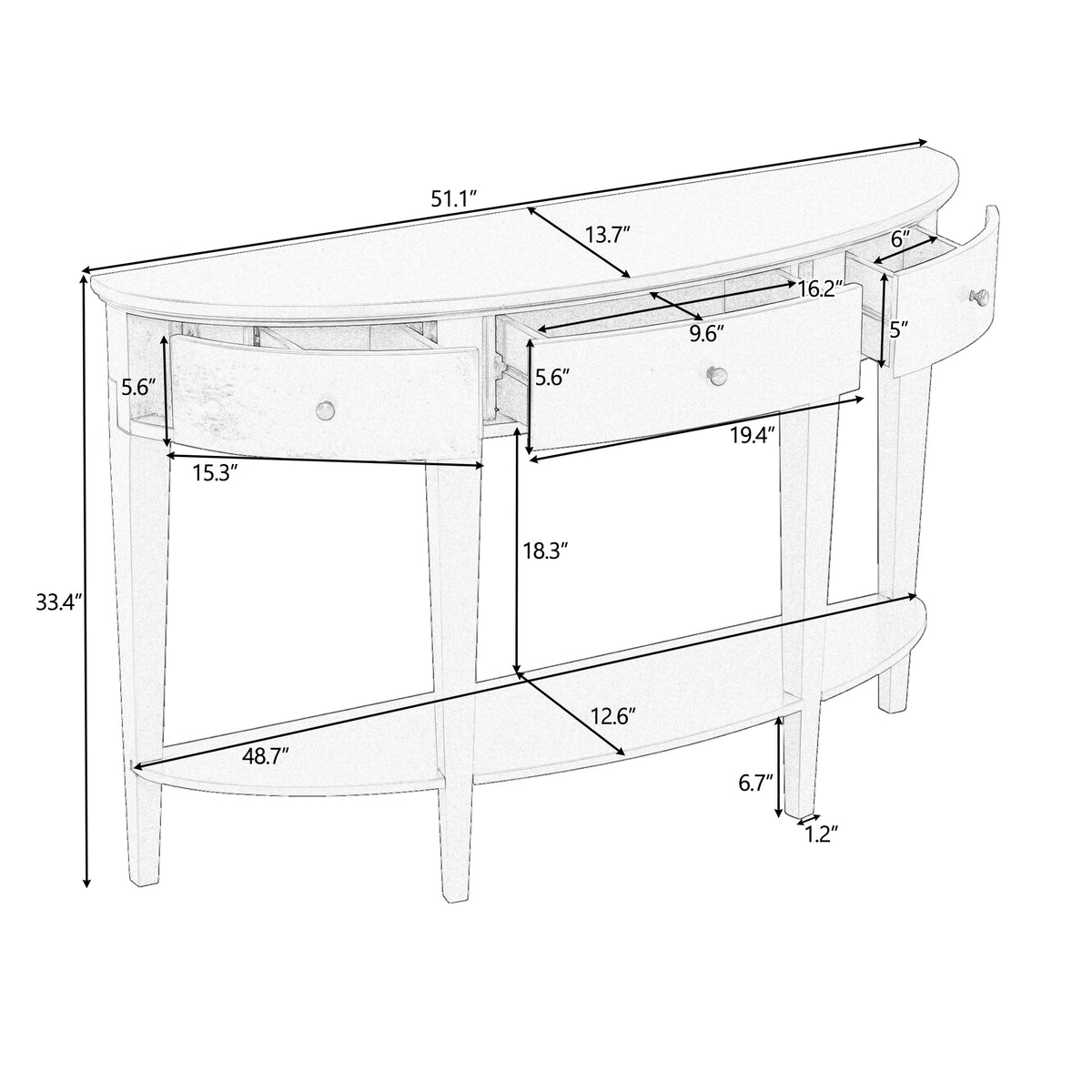 variant-group:rf-n711wf312995aad|Roomfitters Modern Curved Console Table with 3 Drawers and 1 Shelf, Perfect for Hallway, Entryway, or Living Room, Offering Modern Elegance and Practical Storage, Espresso