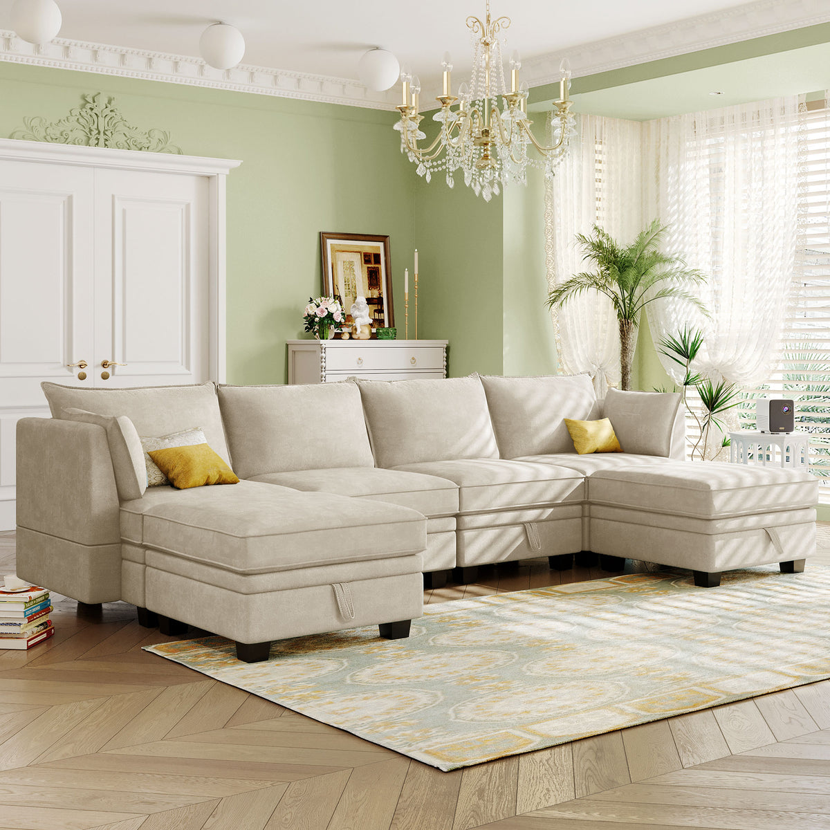 variant-group:rf-n711wy000363aaa|Roomfitters Modern Large U-Shape Modular Sectional Sofa, Convertible Sofa Bed with Reversible Chaise for Living Room, Storage Seat, Beige