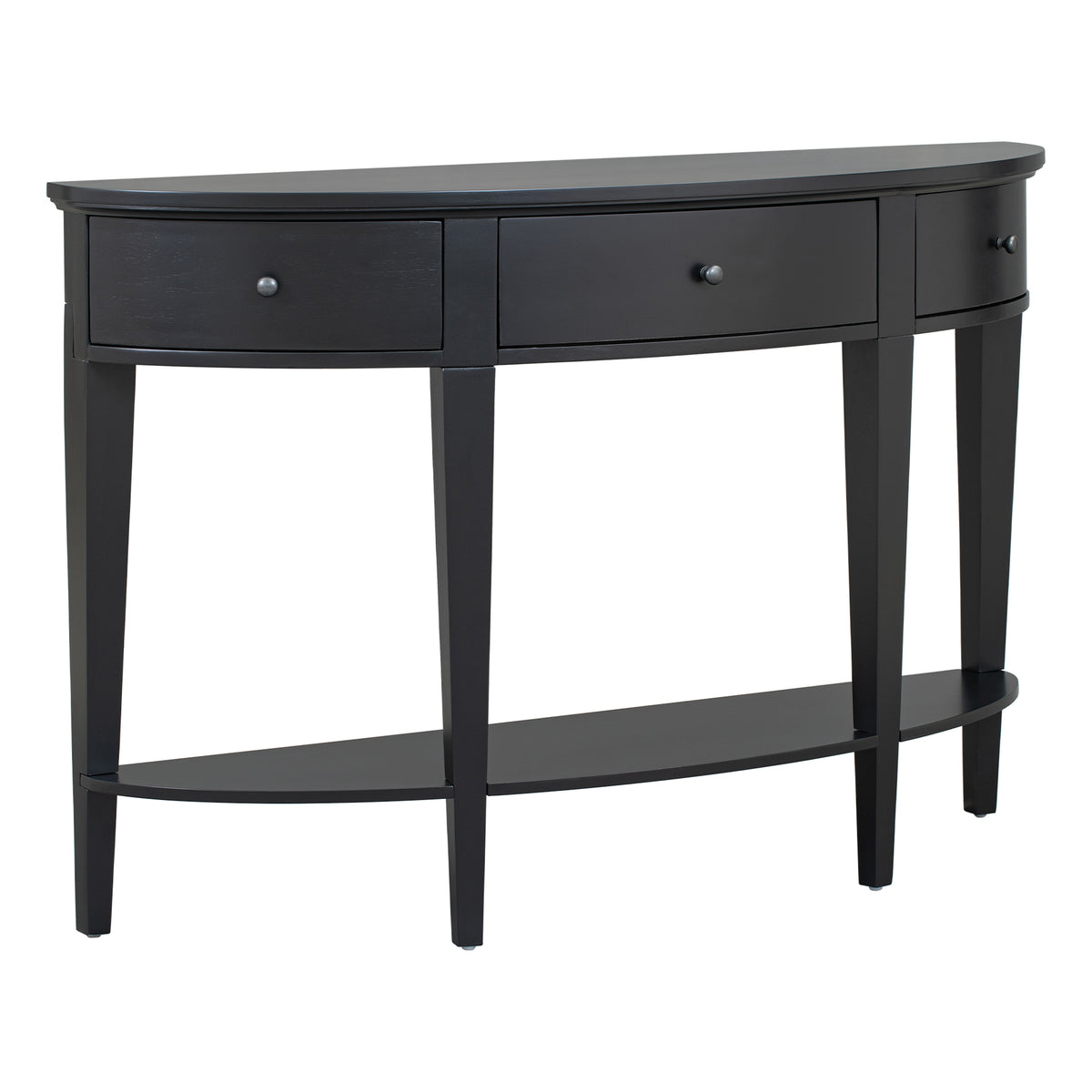 variant-group:rf-n711wf312995aab|Roomfitters Modern Curved Console Table with 3 Drawers and 1 Shelf, Ideal for Hallway, Entryway, or Living Room, Providing Stylish Storage with a Contemporary Flair, Black