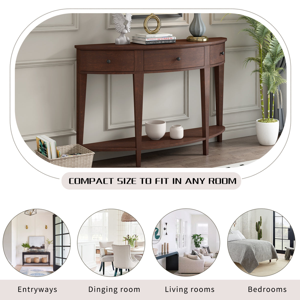 variant-group:rf-n711wf312995aad|Roomfitters Modern Curved Console Table with 3 Drawers and 1 Shelf, Perfect for Hallway, Entryway, or Living Room, Offering Modern Elegance and Practical Storage, Espresso