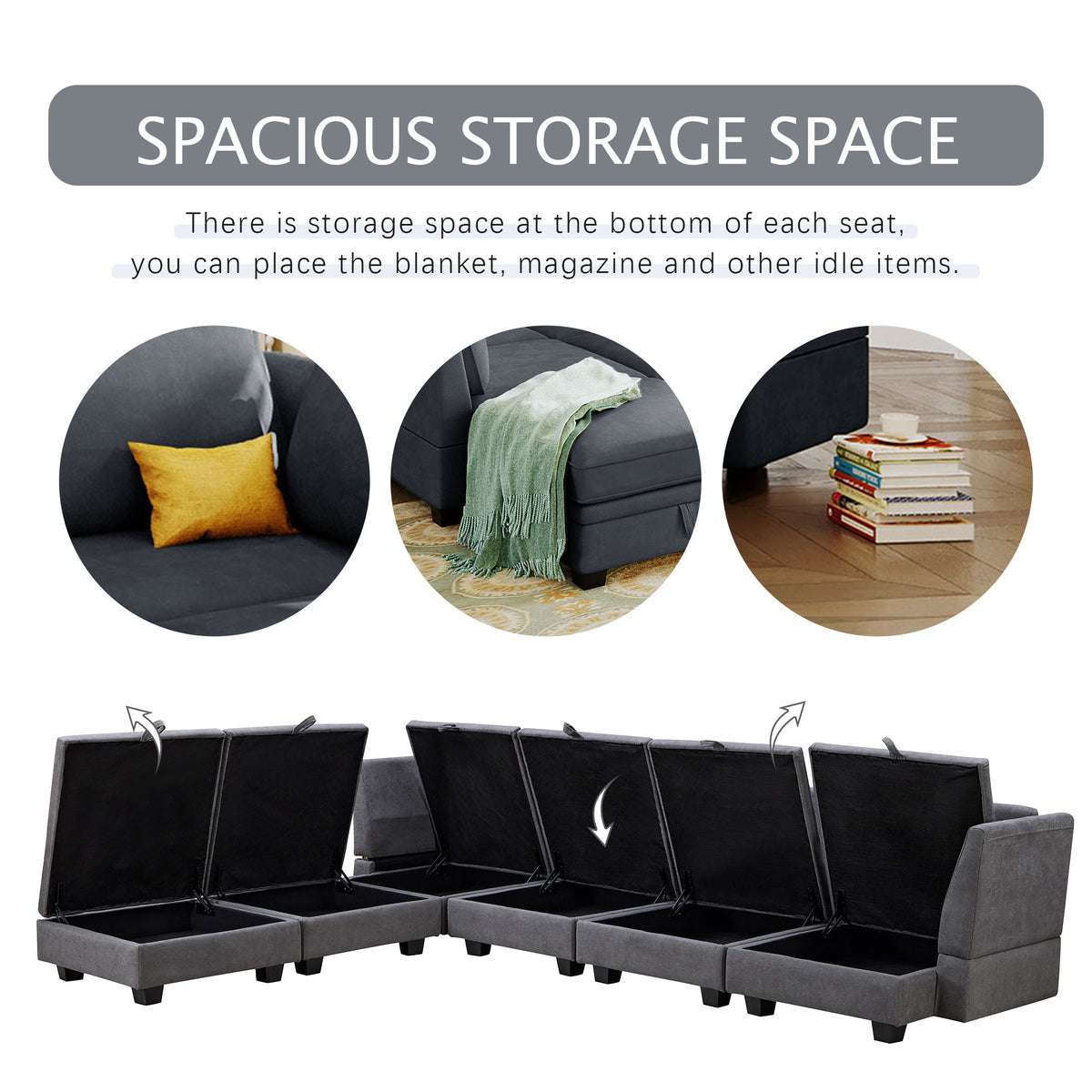 variant-group:rf-n711wy000363aad|Roomfitters Modern Large U-Shape Modular Sectional Sofa, Convertible Sofa Bed with Reversible Chaise for Living Room, Storage Seat, Dark Grey