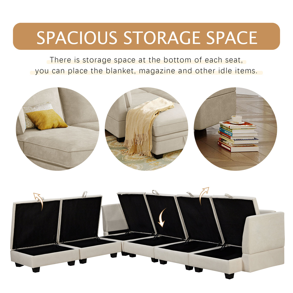 variant-group:rf-n711wy000363aaa|Roomfitters Modern Large U-Shape Modular Sectional Sofa, Convertible Sofa Bed with Reversible Chaise for Living Room, Storage Seat, Beige