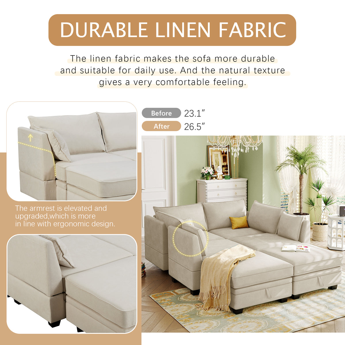 variant-group:rf-n711wy000363aaa|Roomfitters Modern Large U-Shape Modular Sectional Sofa, Convertible Sofa Bed with Reversible Chaise for Living Room, Storage Seat, Beige