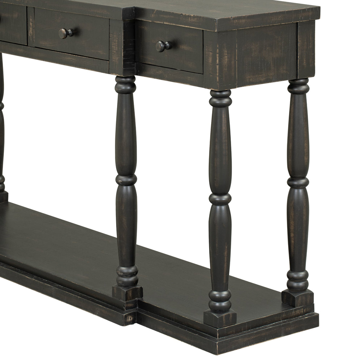 Roomfitters Retro Console Table with 4 Storage Drawers and Shelf, Entryway Table for Hallway, Antique Black Roomfitters