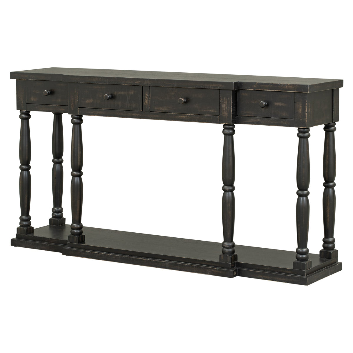 Roomfitters Retro Console Table with 4 Storage Drawers and Shelf, Entryway Table for Hallway, Antique Black Roomfitters