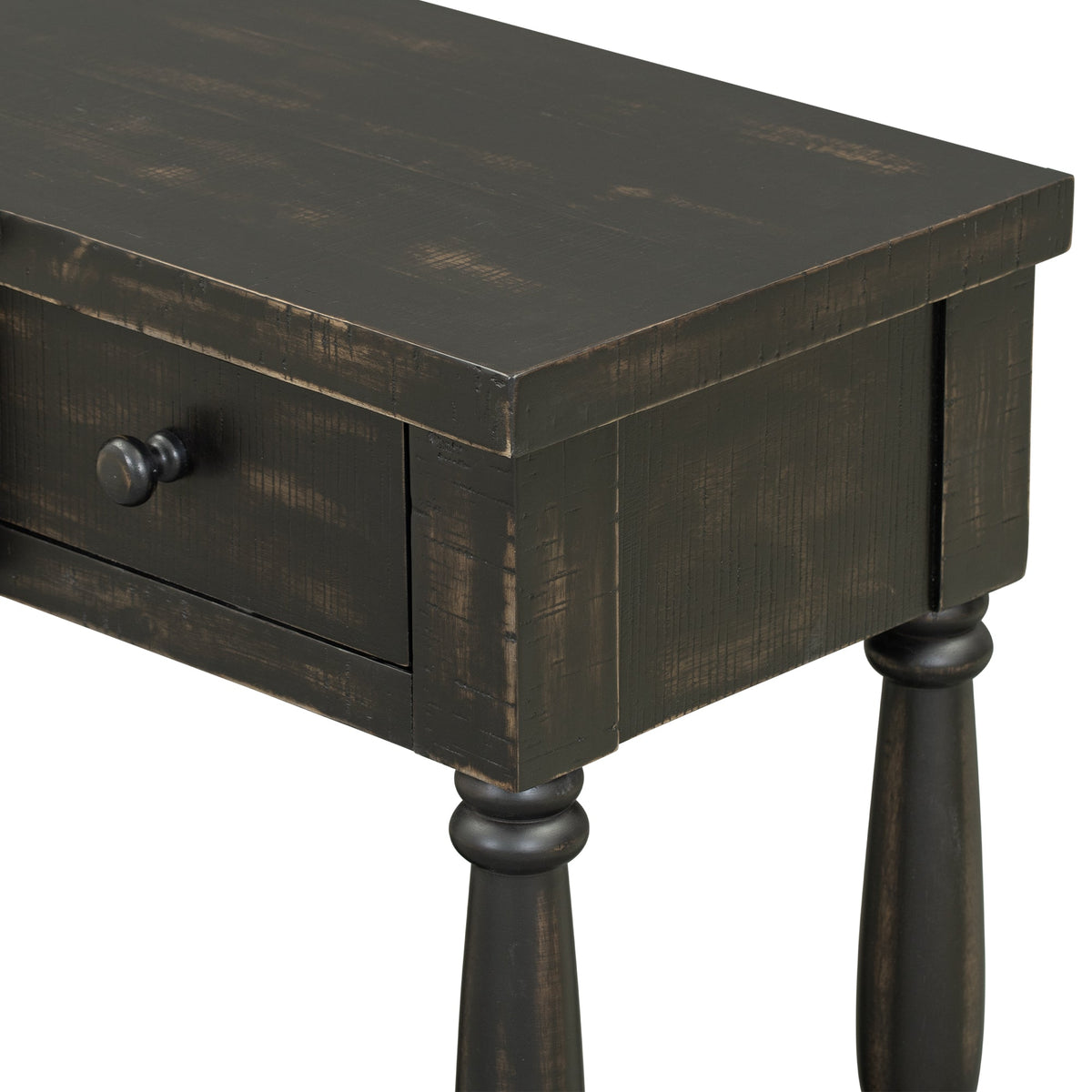 Roomfitters Retro Console Table with 4 Storage Drawers and Shelf, Entryway Table for Hallway, Antique Black Roomfitters
