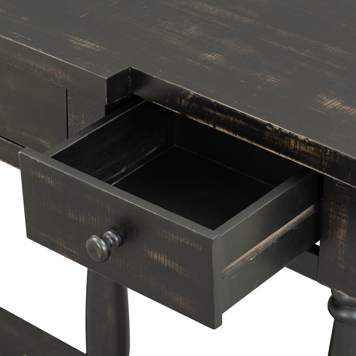 Roomfitters Retro Console Table with 4 Storage Drawers and Shelf, Entryway Table for Hallway, Antique Black Roomfitters