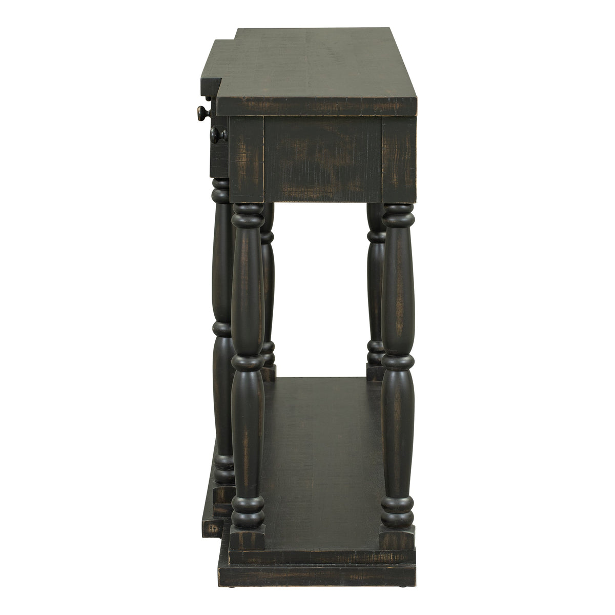 Roomfitters Retro Console Table with 4 Storage Drawers and Shelf, Entryway Table for Hallway, Antique Black Roomfitters