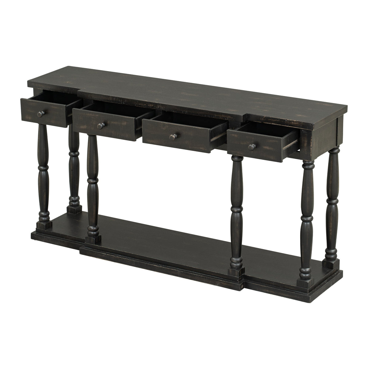 Roomfitters Retro Console Table with 4 Storage Drawers and Shelf, Entryway Table for Hallway, Antique Black Roomfitters