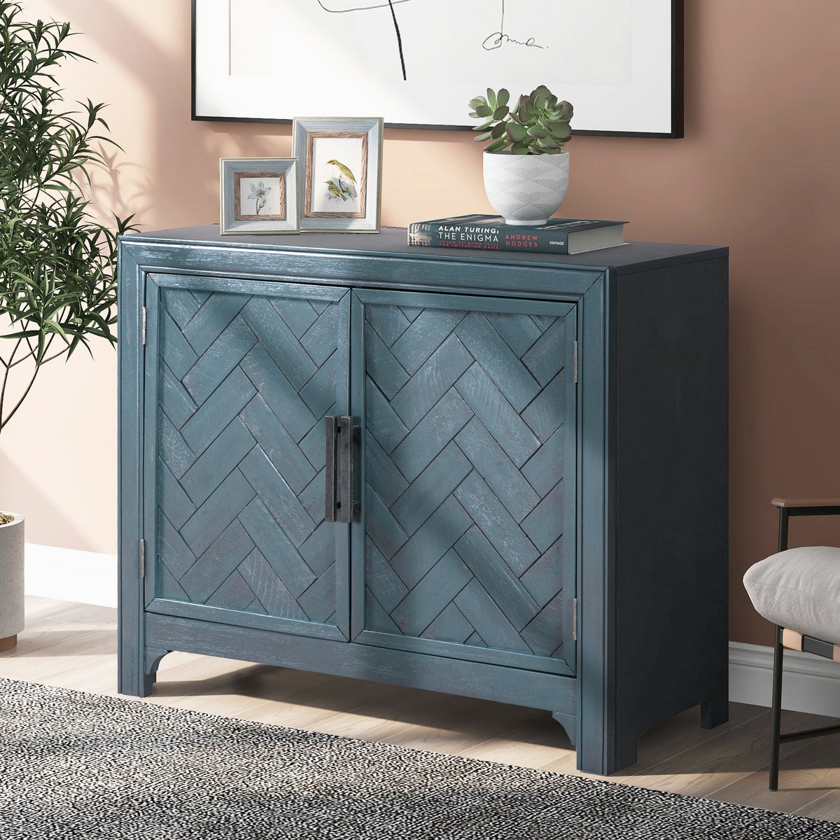 Roomfitters 40" Modern Storage Cabinet with Unique Doors, Adjustable Shelf, Sideboard for Living Room, Antique Blue Roomfitters