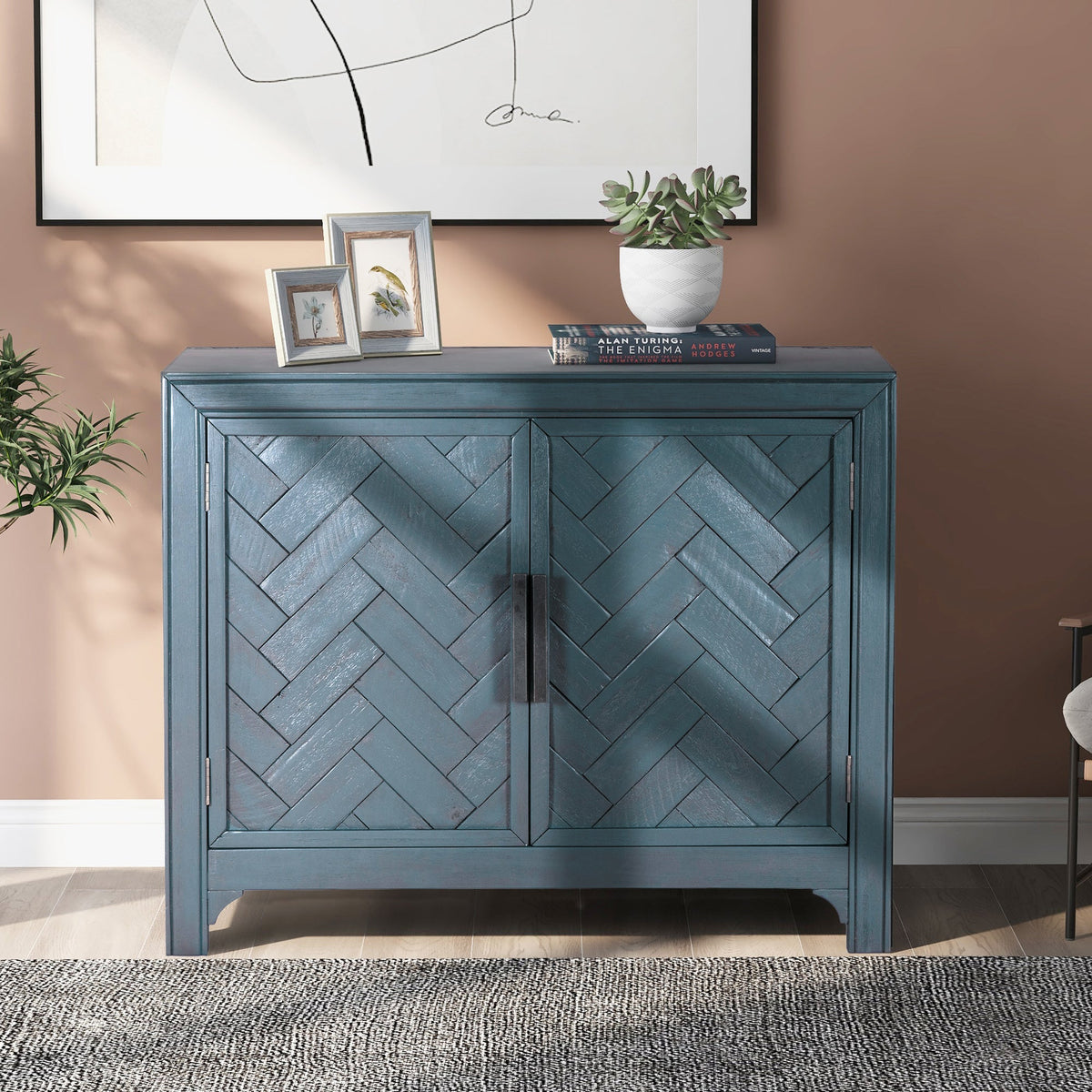 Roomfitters 40" Modern Storage Cabinet with Unique Doors, Adjustable Shelf, Sideboard for Living Room, Antique Blue Roomfitters