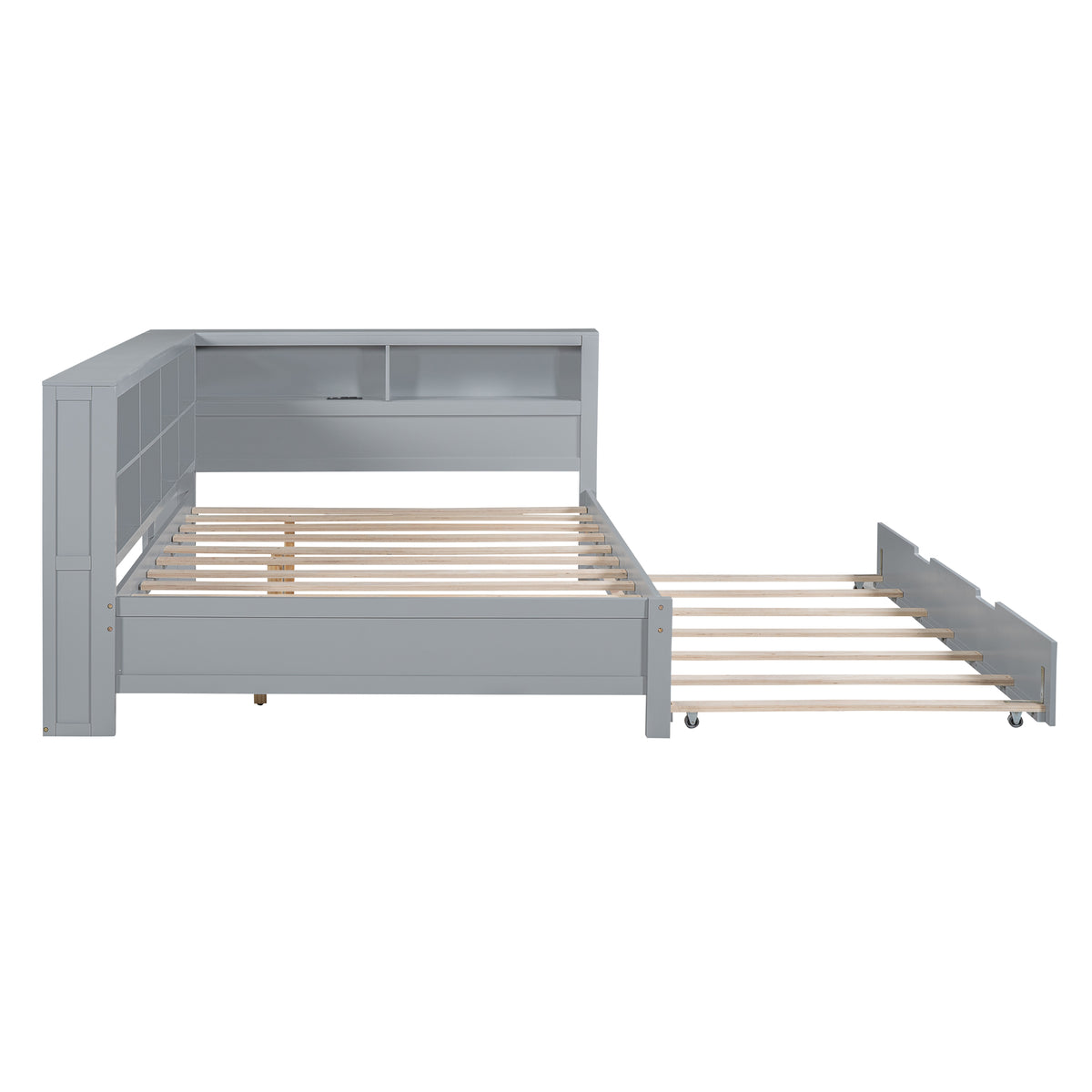 variant-group:rf-n733s347731e|Roomfitters Wooden Full Daybed with Twin Trundle, Storage Shelf & USB Charging Ports, Gray