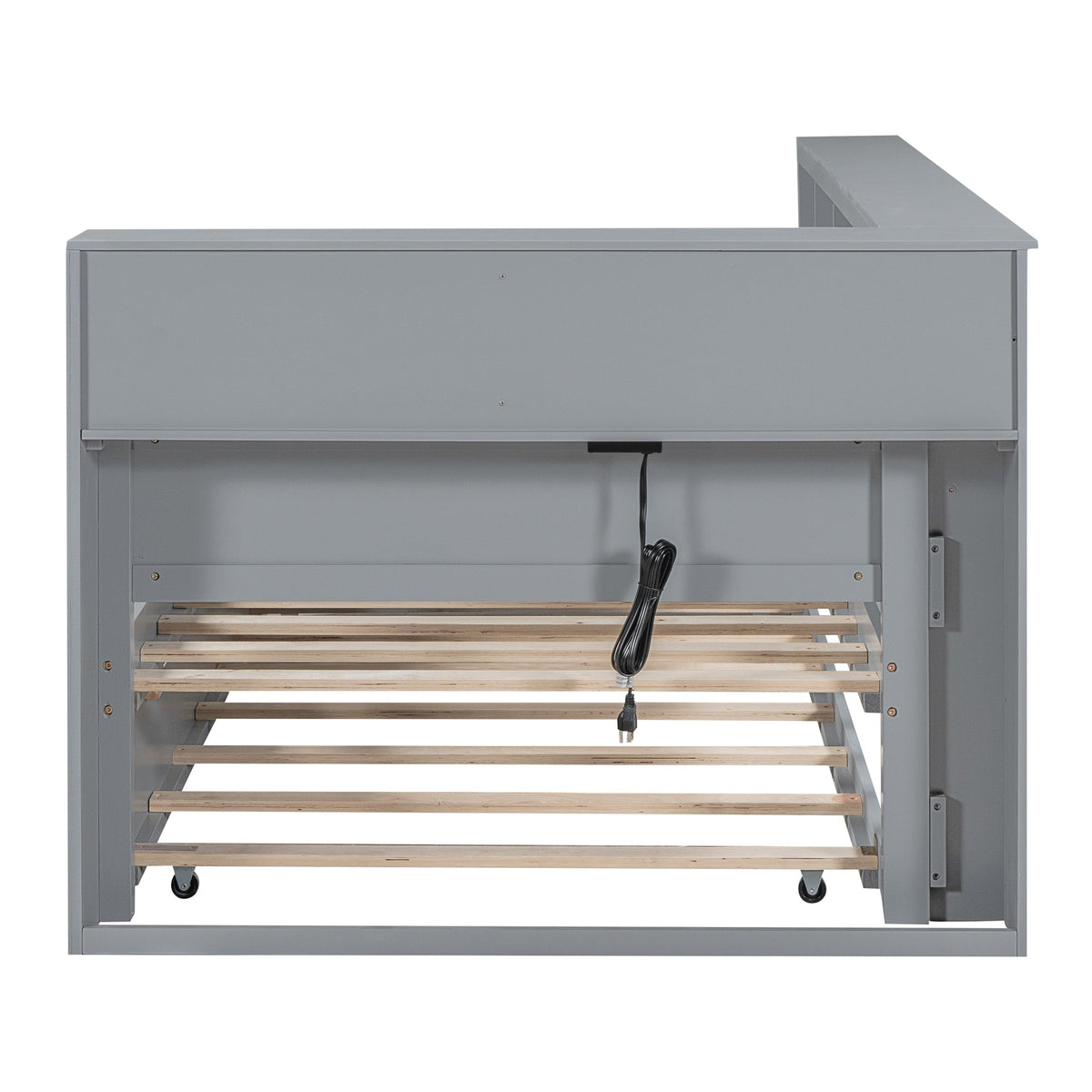 Roomfitters Wooden Twin Size Daybed with Twin Trundle, Storage Shelf, and USB Charging Ports, Space-Saving Multifunctional Design, Gray