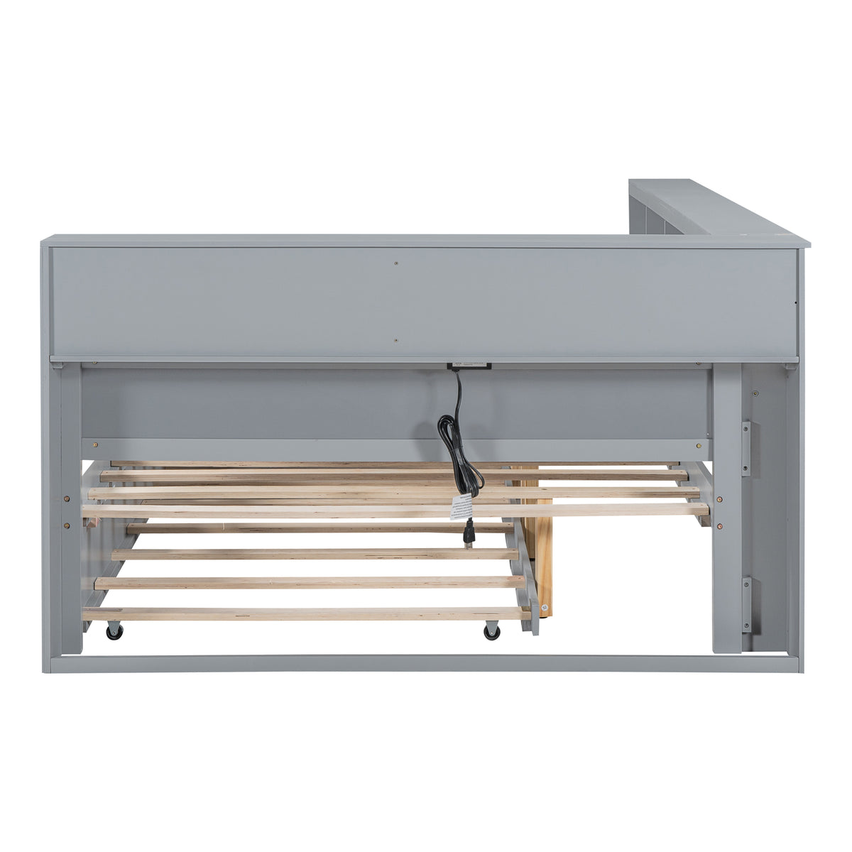 variant-group:rf-n733s347731e|Roomfitters Wooden Full Daybed with Twin Trundle, Storage Shelf & USB Charging Ports, Gray